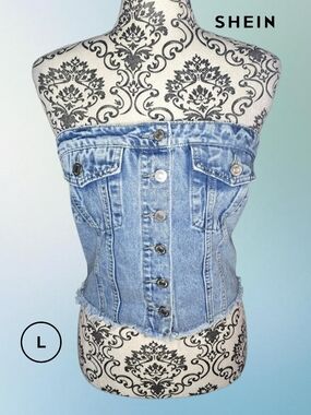 SHEIN Light Wash Strapless Denim Bustier Top - Large